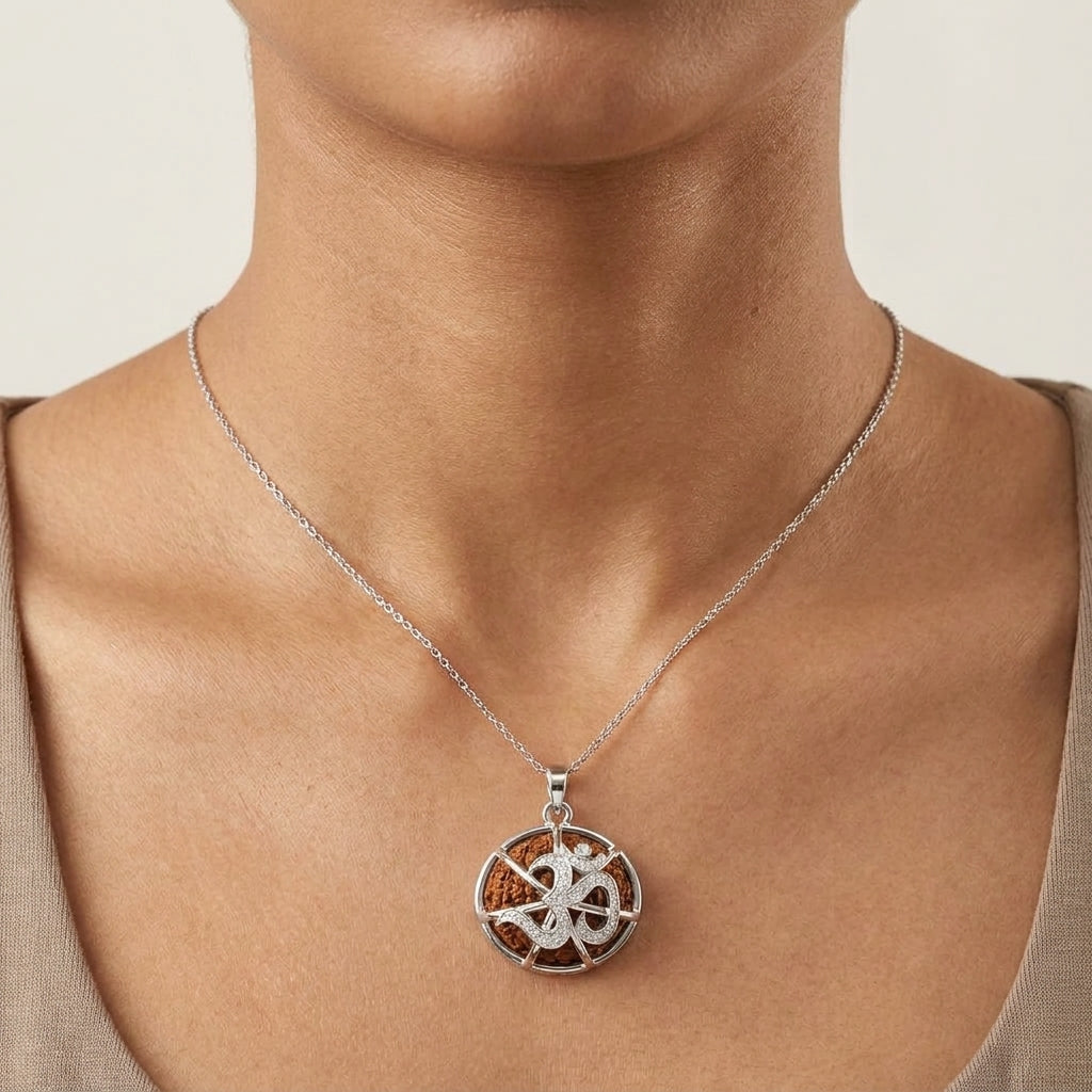 Luxury Rudraksha Om Pendant (Silver)