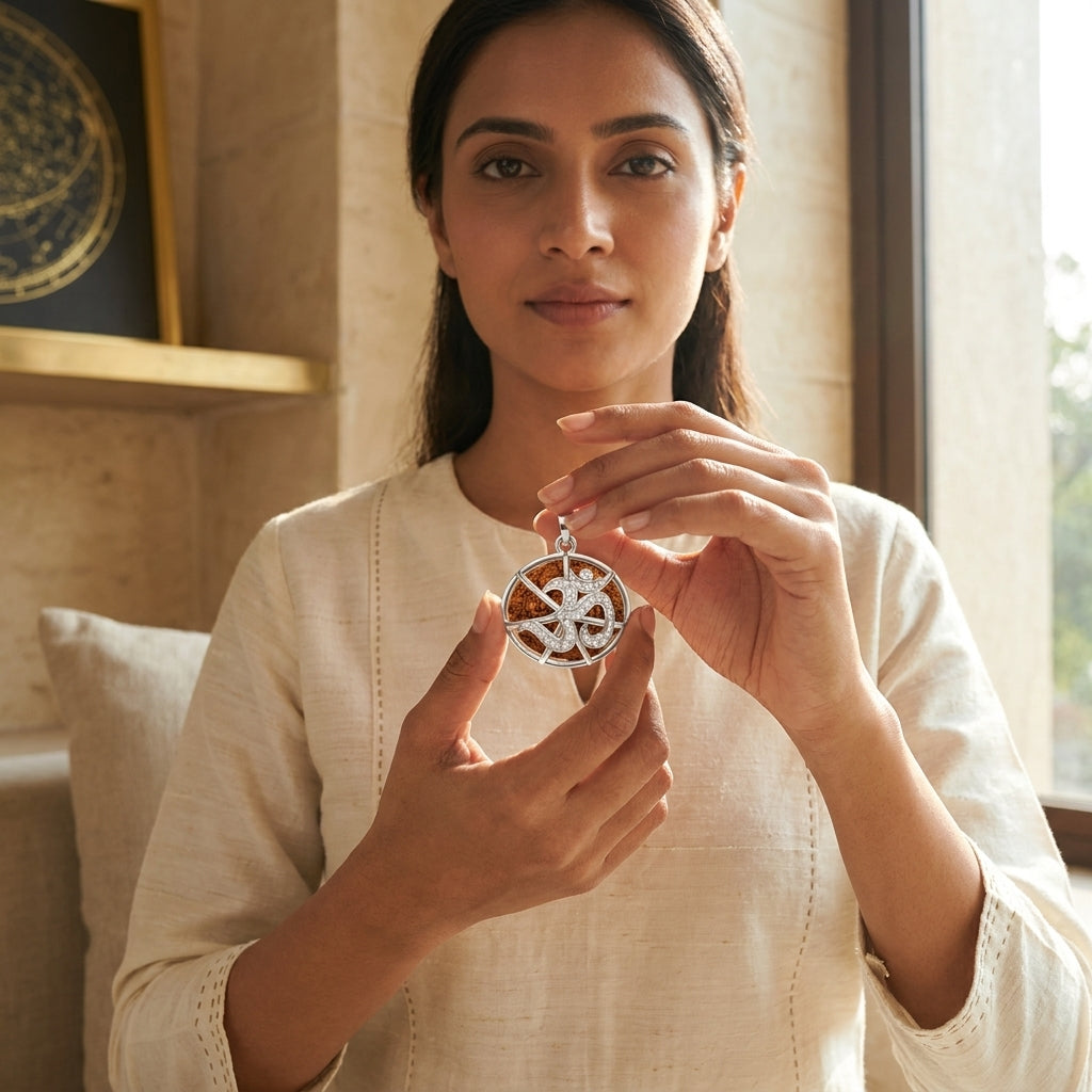 Luxury Rudraksha Om Pendant (Silver)