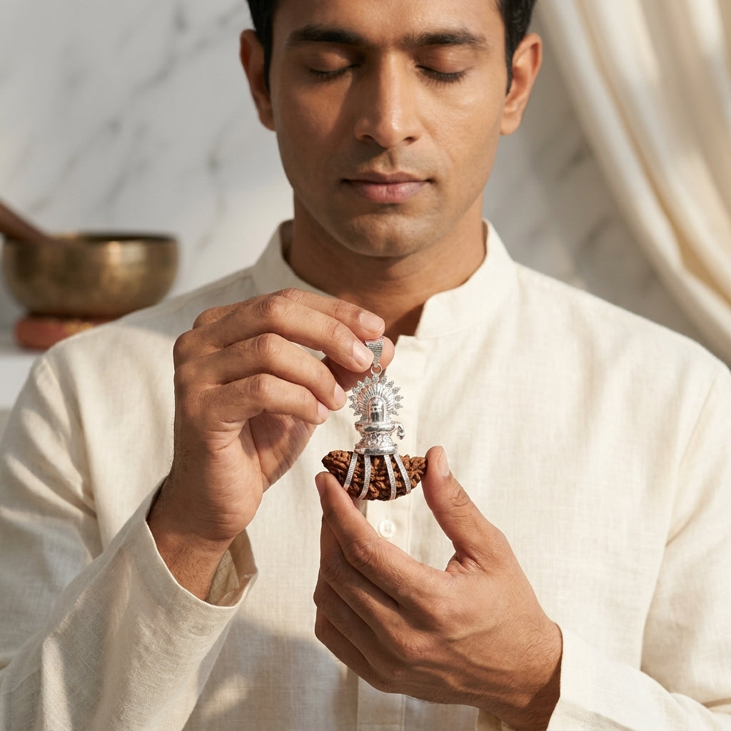 Luxury Rudraksha Lord Shiv Pendant With One Mukhi Rudraksha (Silver)