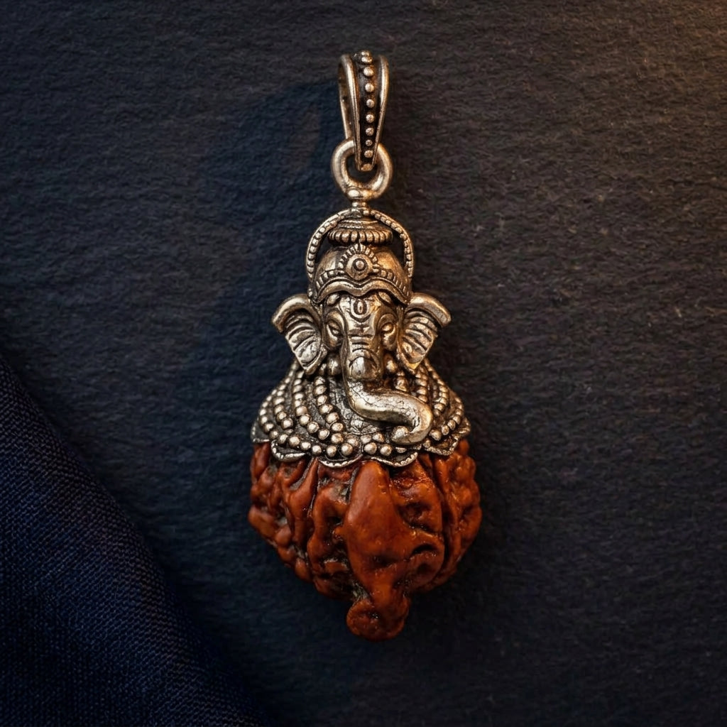 Rudraksha Pendant Inspired By Lord Ganesh (Silver)