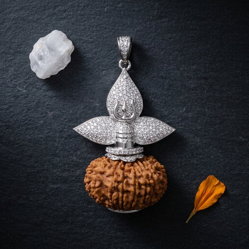 Luxury Rudraksha Pendant Inspired By Shivling (Silver)