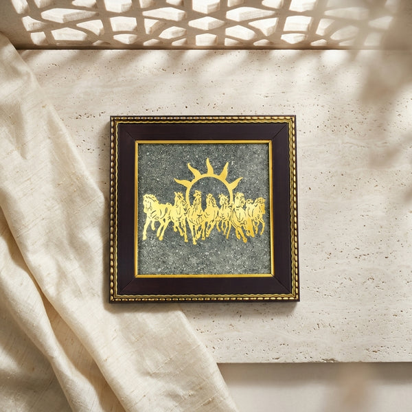 7 Horses on Raw Pyrite Frame