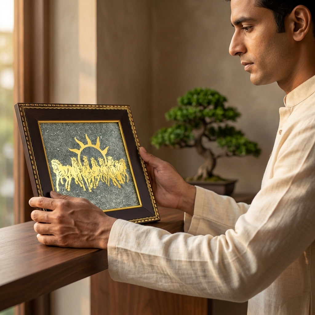 7 Horses on Raw Pyrite Frame