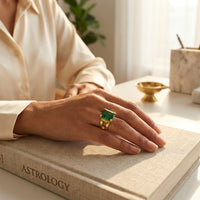 Zambian Emerald Ring Gold Finish In PanchaDhatu and With Moissanite Diamond