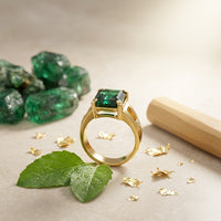 Zambian Emerald Ring Gold Finish In PanchaDhatu and With Moissanite Diamond